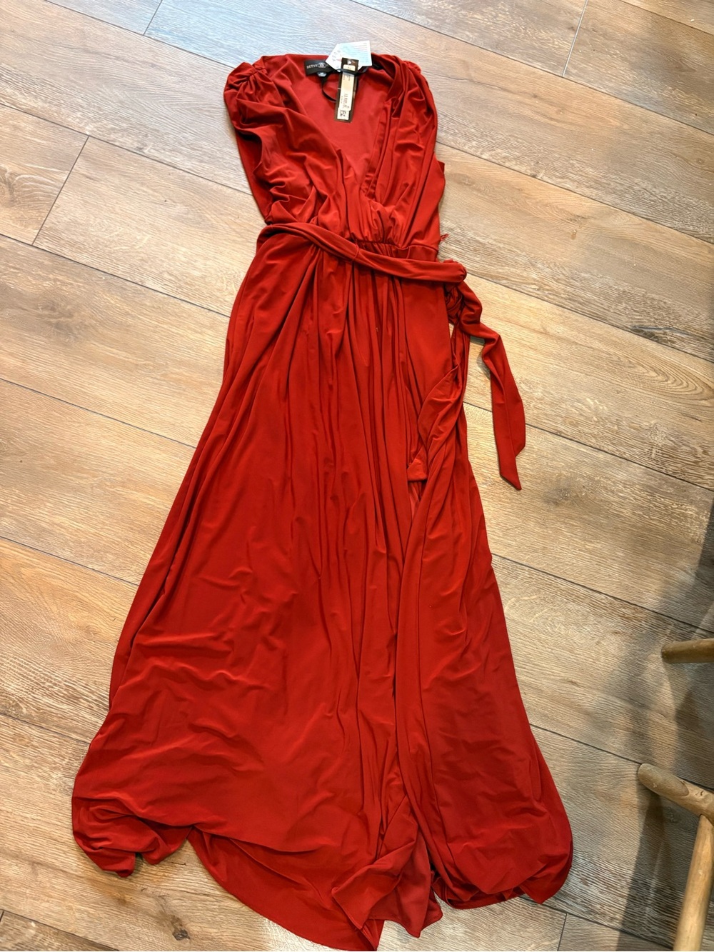 Betsy & Adam Brick Red Wrap Maxi Dress with Self Tie Waist